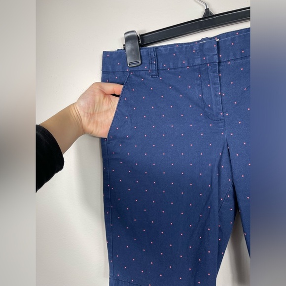J. Crew by Bermuda Shorts Blue Pink Polka Dot Flat Front Stretch Pockets Cotton - Picture 2 of 9